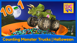 Counting Monster Trucks - Halloween - Learn to Count Backwards from 10-1 for Kids