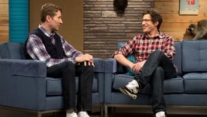 Andy Samberg Wears a Plaid Shirt & Glasses